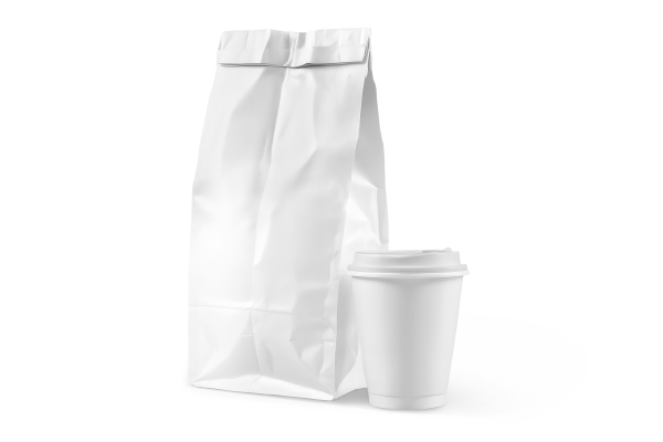 Free Kraft Paper Bag with Coffee Cup Mockup - Image 2