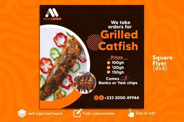 grilled catfish flyer- free psd template