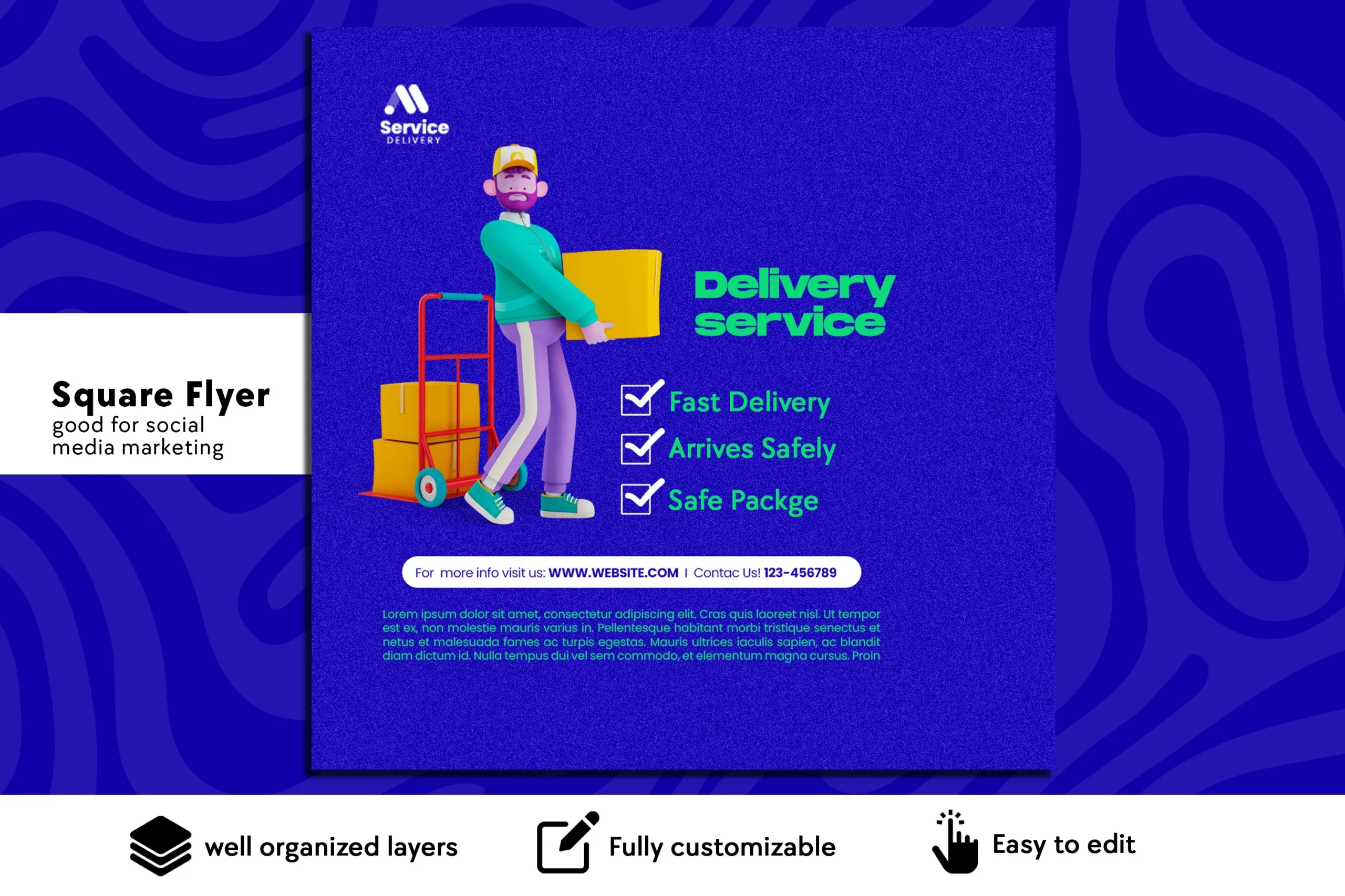 Free delivery service flyer template  psd