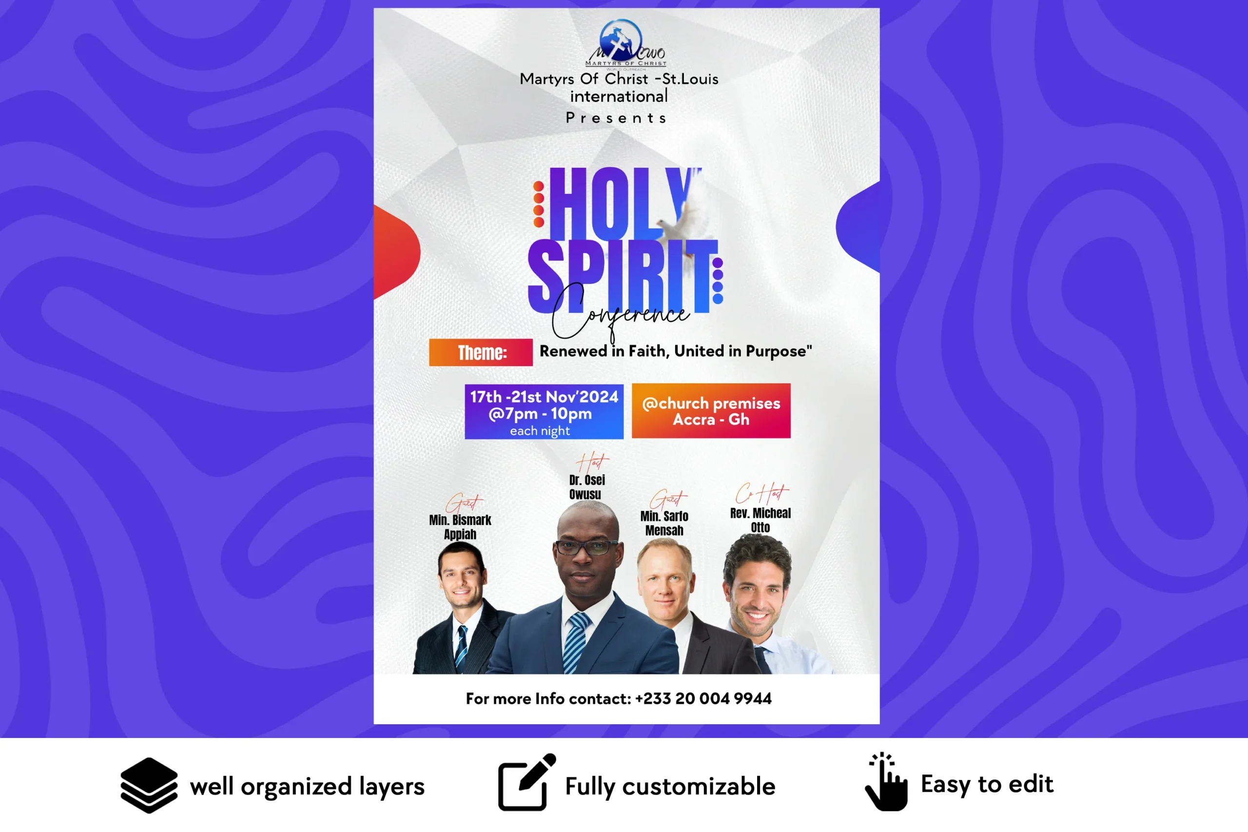 holy spirit conference – free church flyer psd template