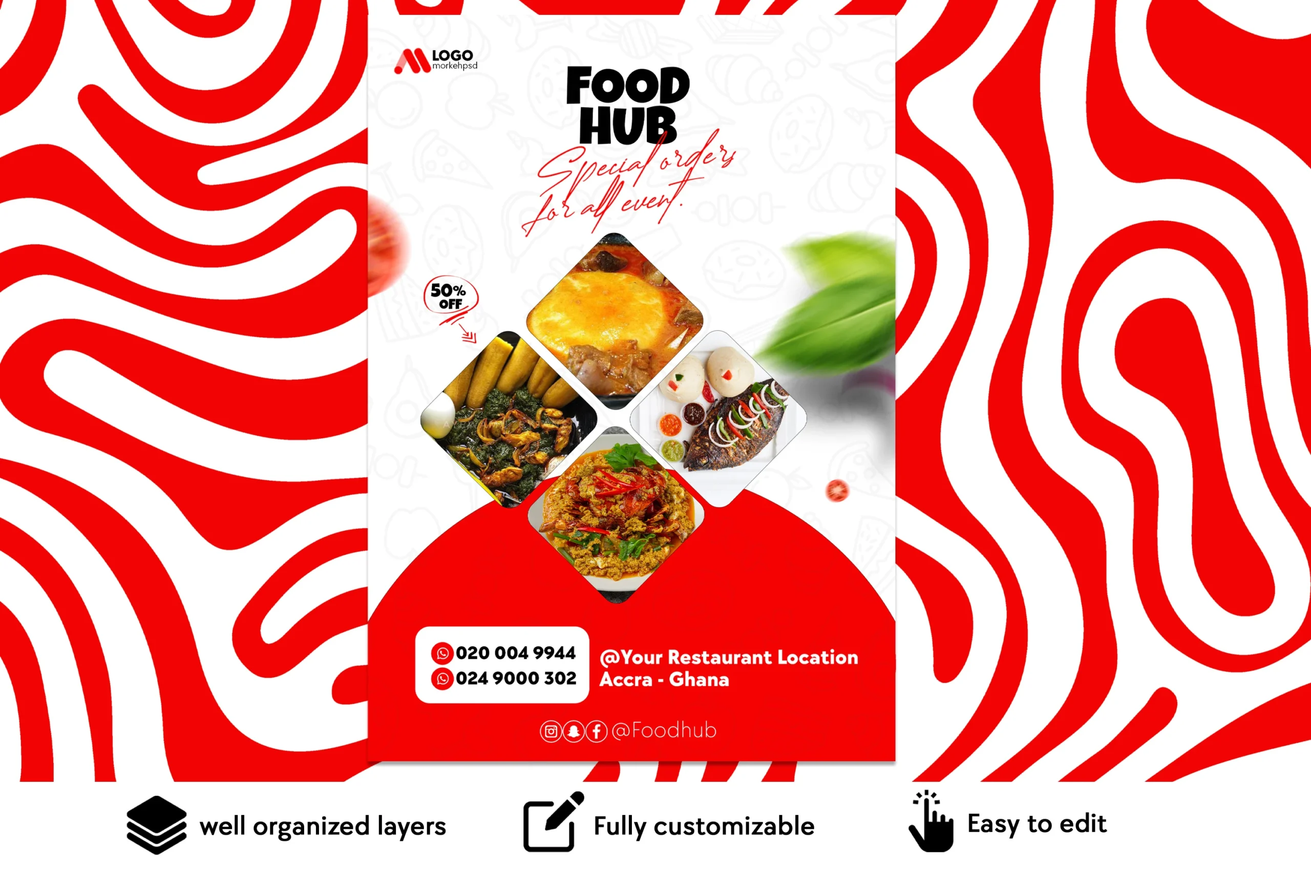 Food hub free food flyer psd template