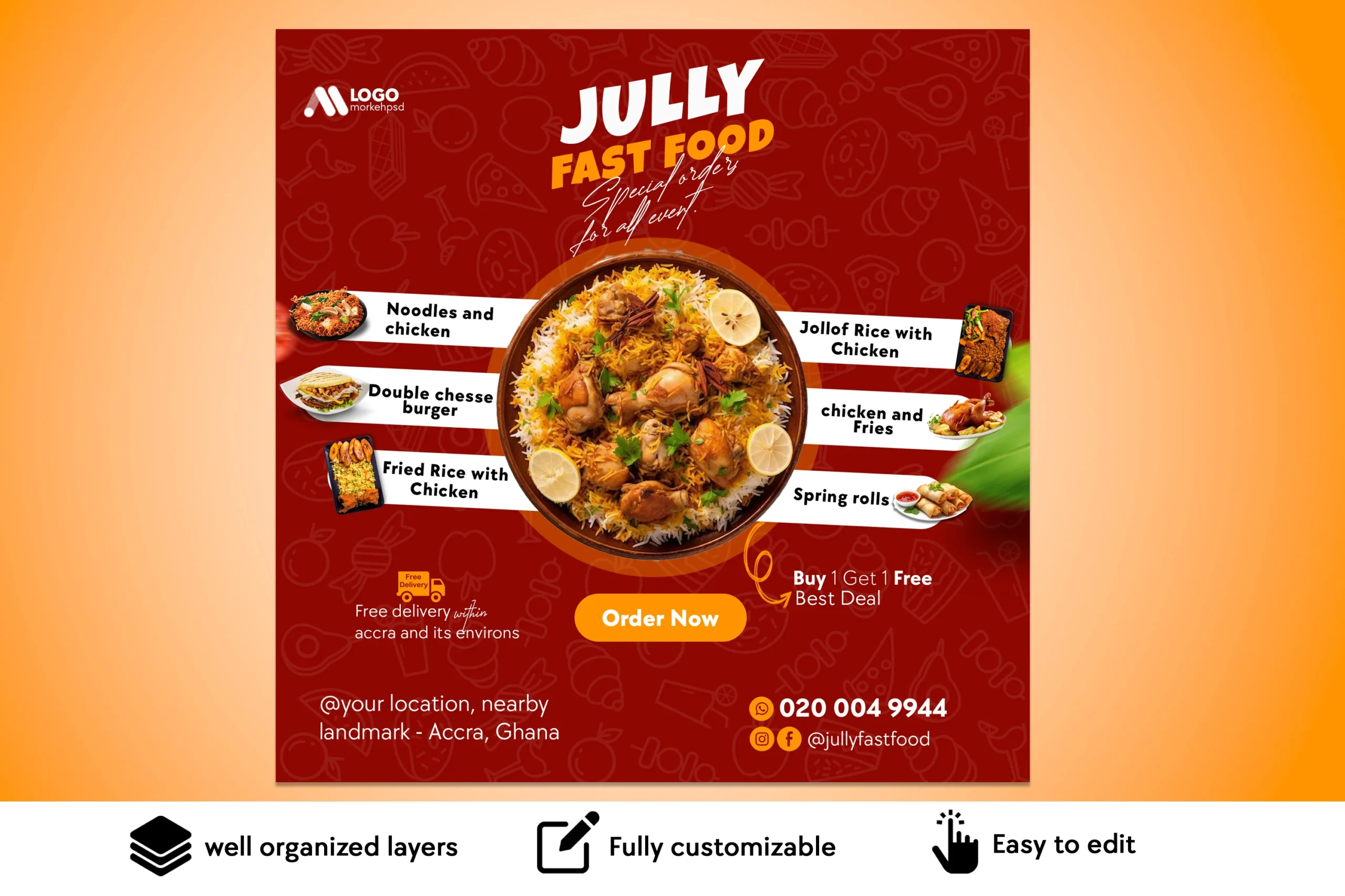 free food menu flyer psd template