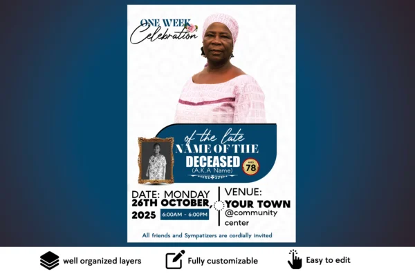 free one week celebration funeral poster psd template